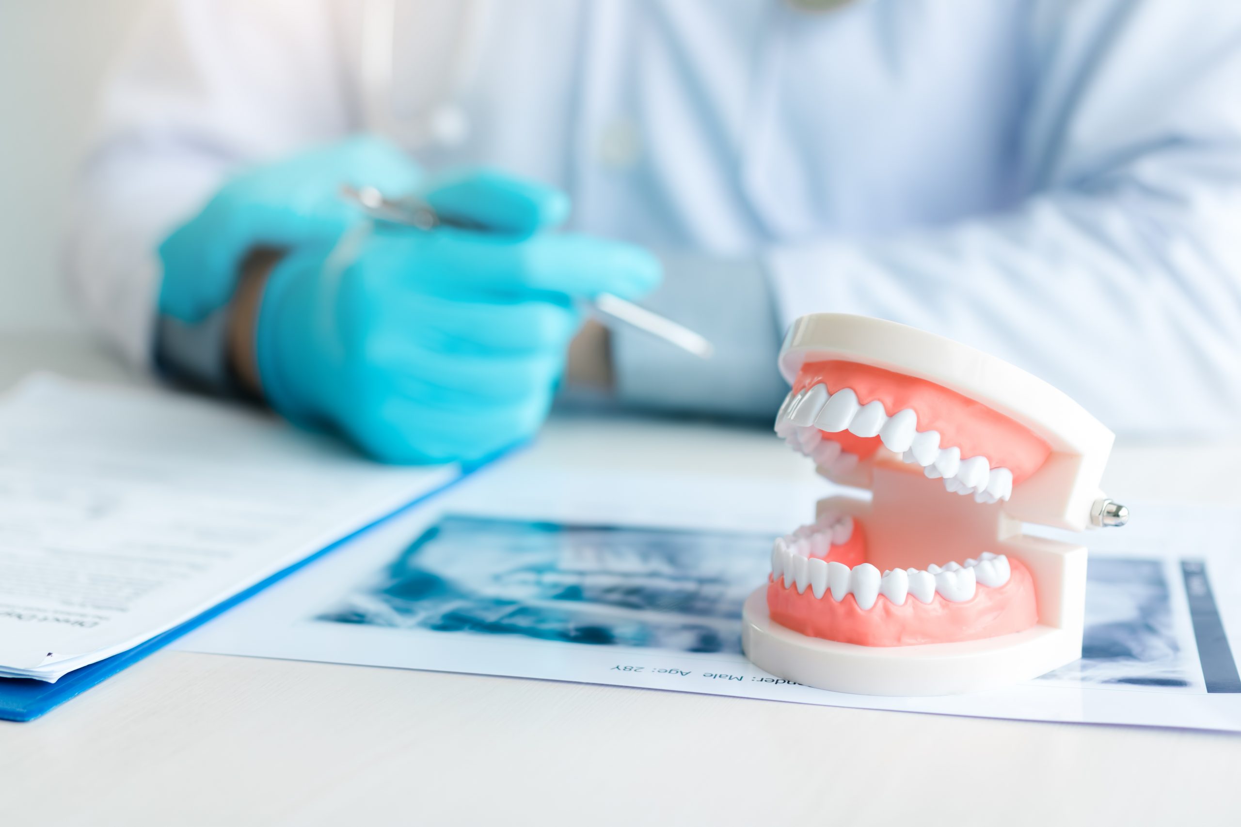 Close up dentures with dentist