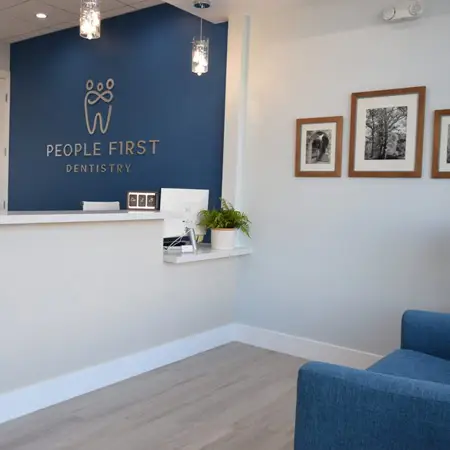 Reception area at People First Dentistry in Miami.