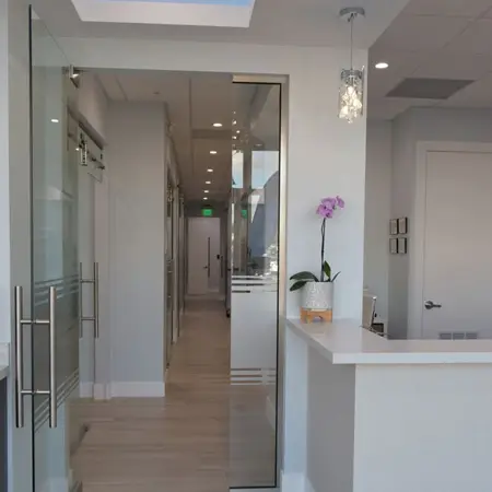 Hallway leading to private treatment rooms.