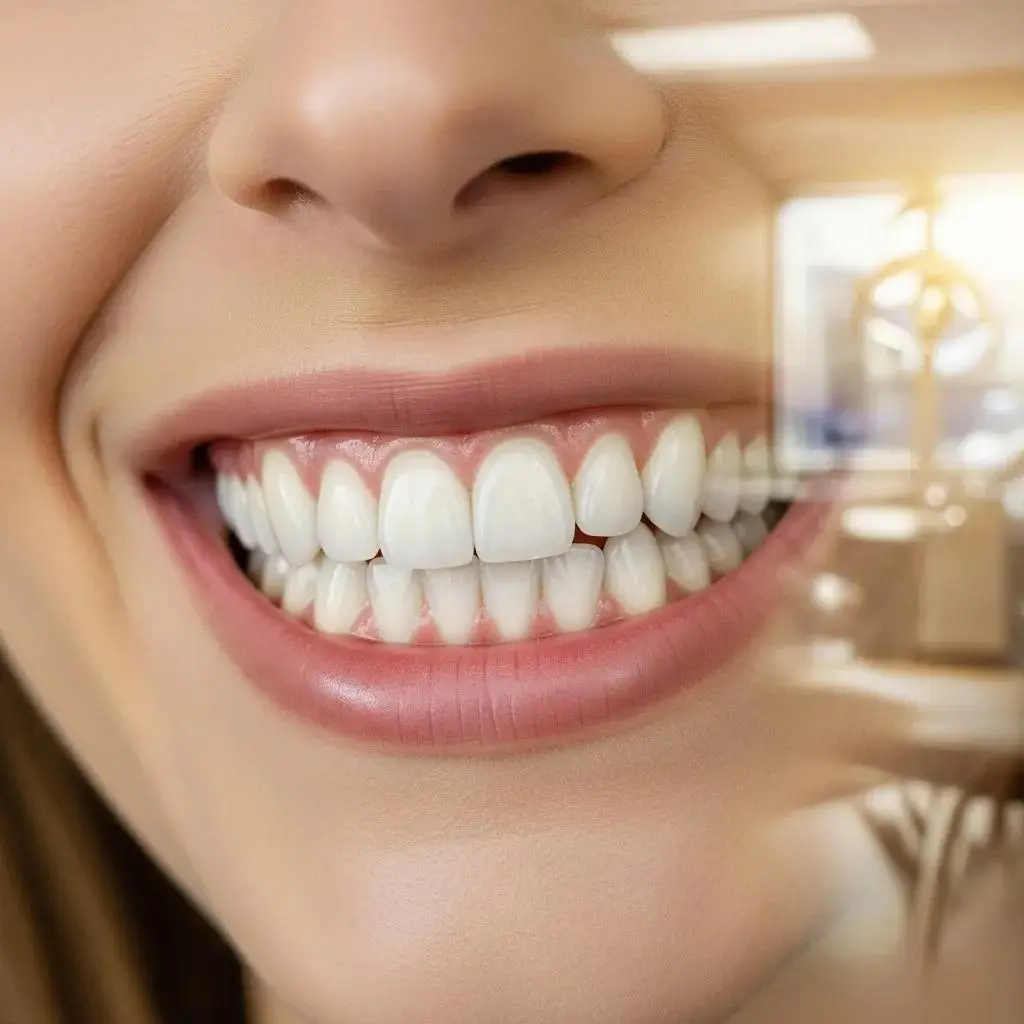Close-up of a perfect smile showcasing the results of cosmetic dental procedures like whitening and veneers